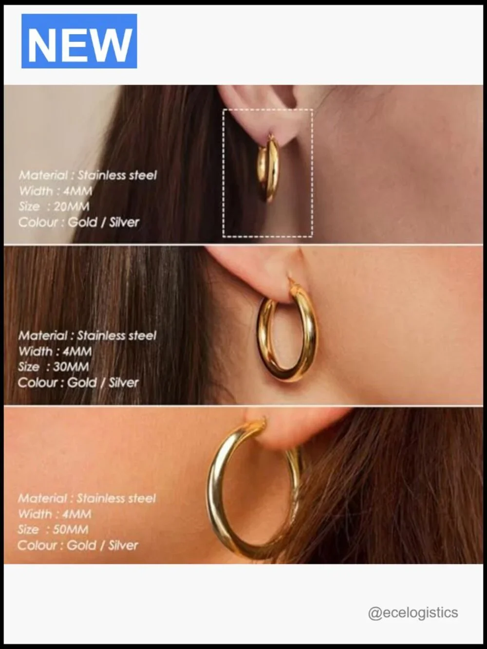 2 Pair Chunky Huggie Hoop Earrings Set Gold Silver Oval Twisted